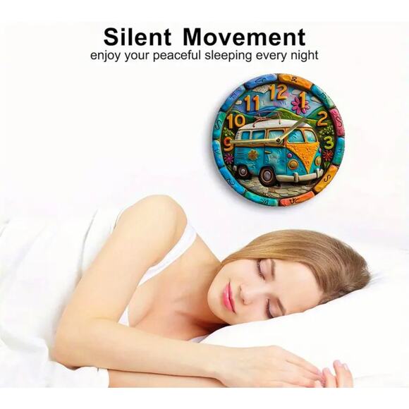 Retro Boho 60's Bus Van Clock 8"x 8" - Picture 6 of 10